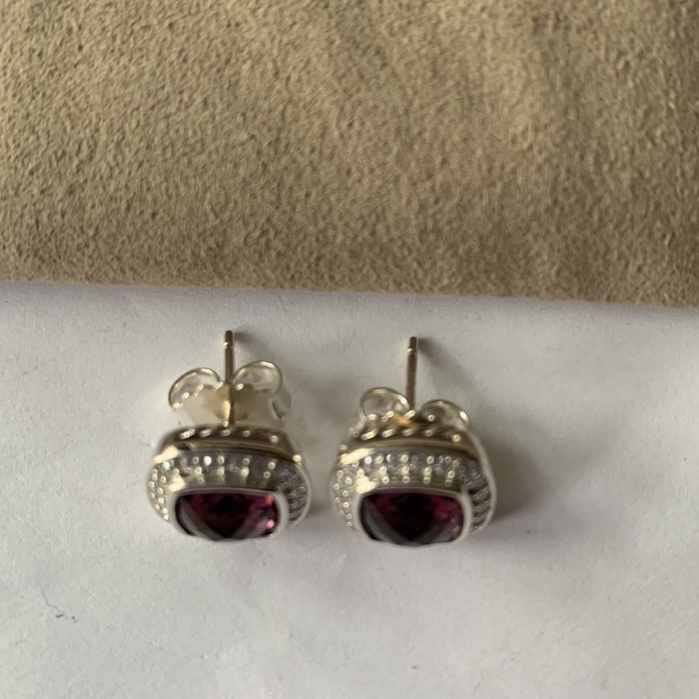 David Yurman mint condition earrings purple amethyst with diamonds studs - Picture 4 of 5